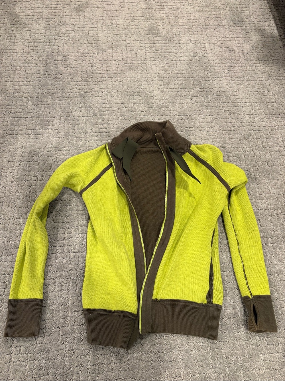 lululemon athletica Lime Green and Brown Knit Zip Jacket